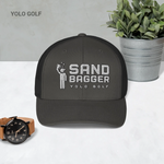 Dark gray Sandbagger trucker hat with 