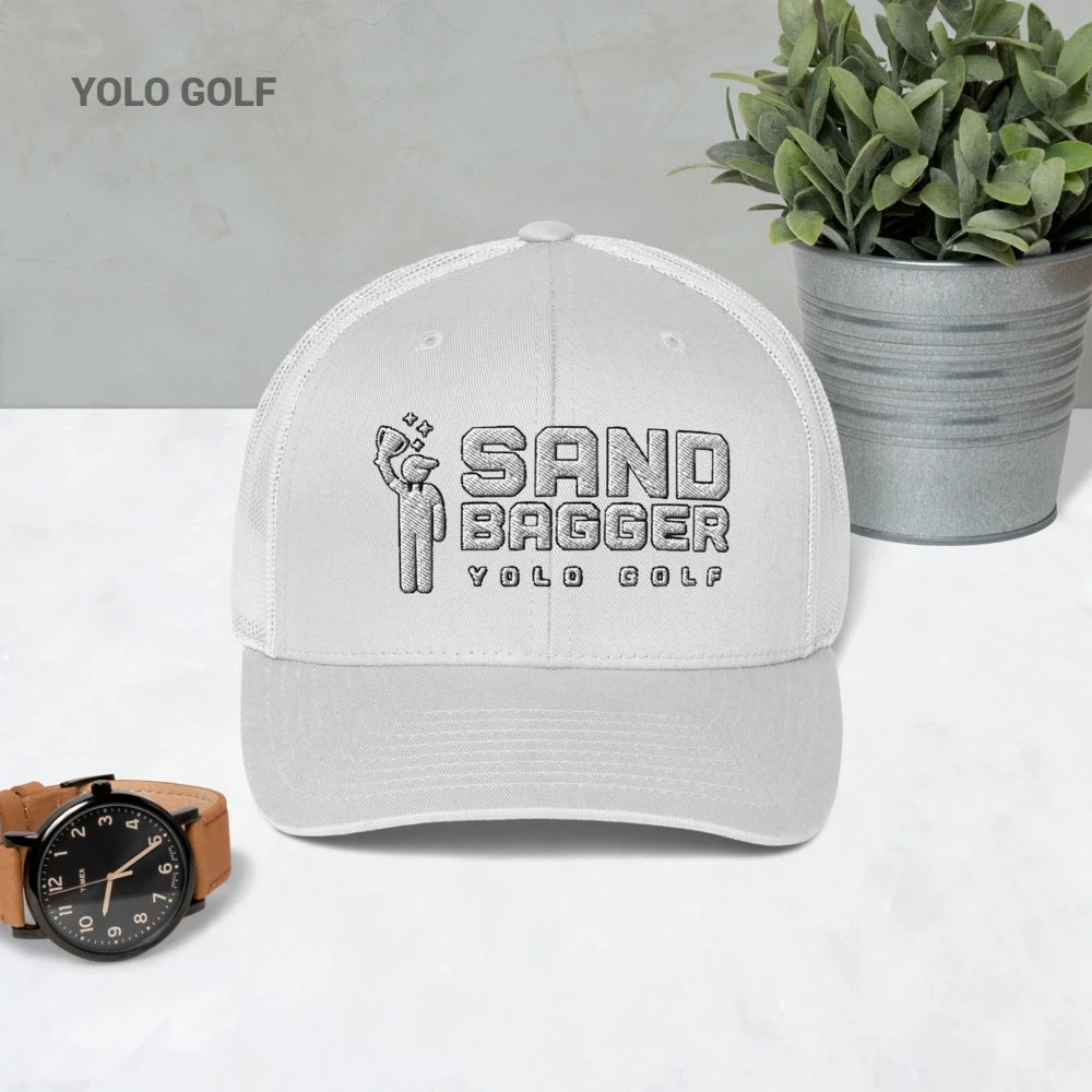 White Sandbagger trucker hat with 