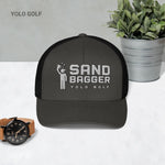 Dark gray Sandbagger trucker hat with 