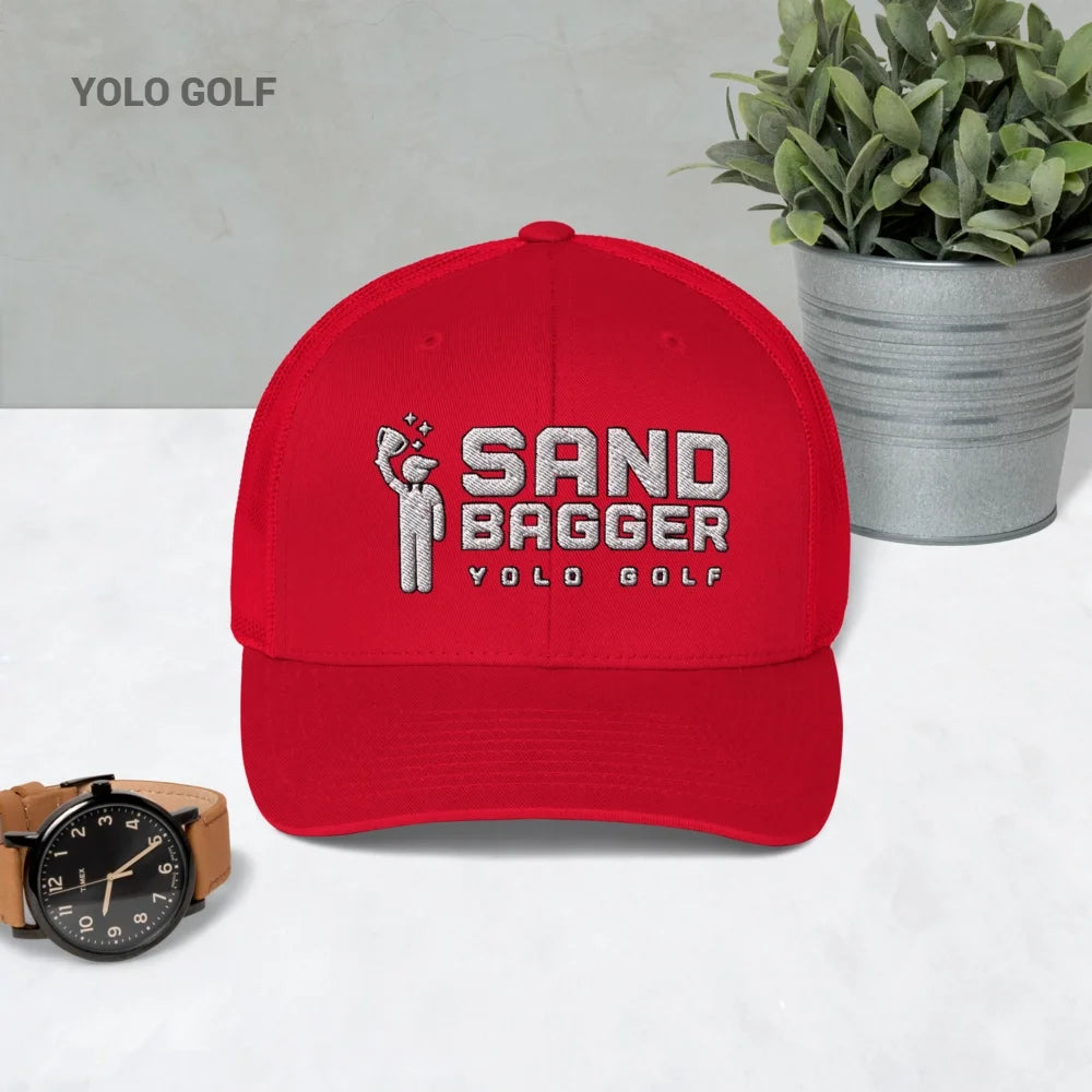 Red Sandbagger trucker hat with 