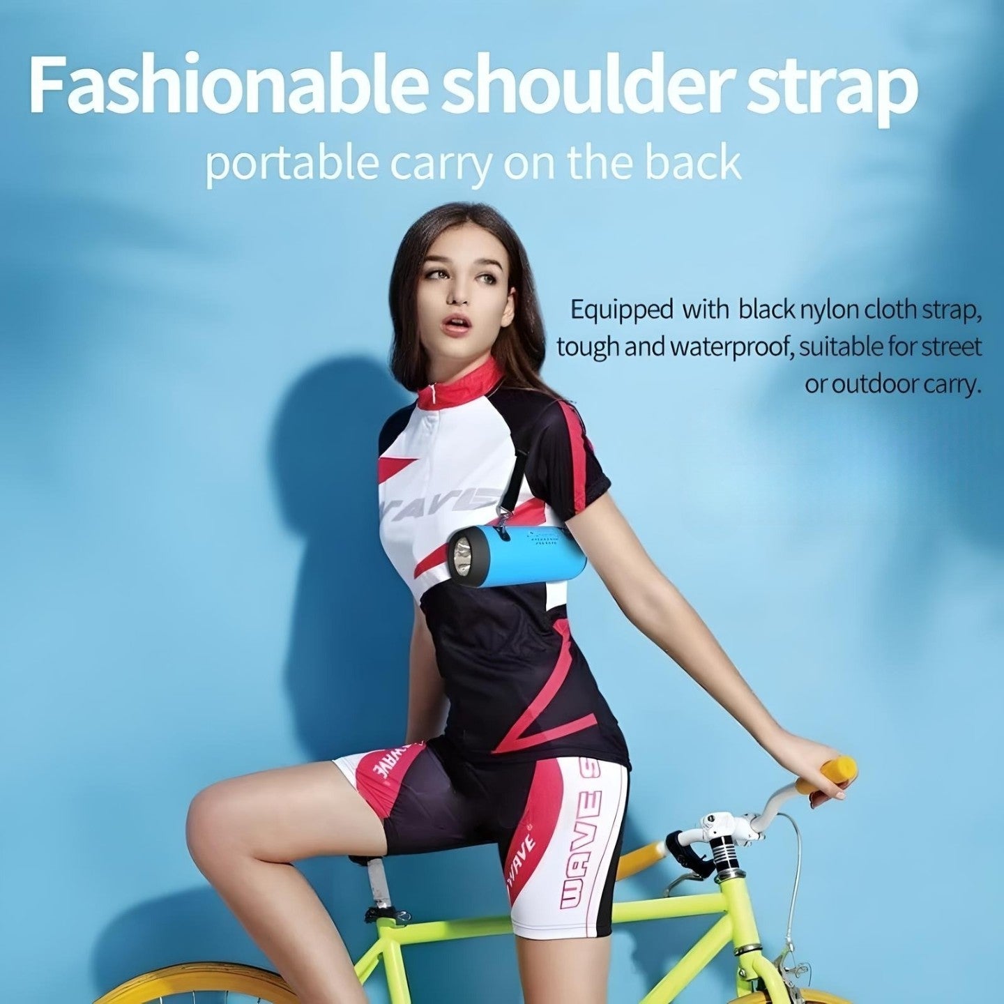 Zealot S1 portable Bluetooth speaker with a fashionable shoulder strap, ideal for cycling and outdoor activities.