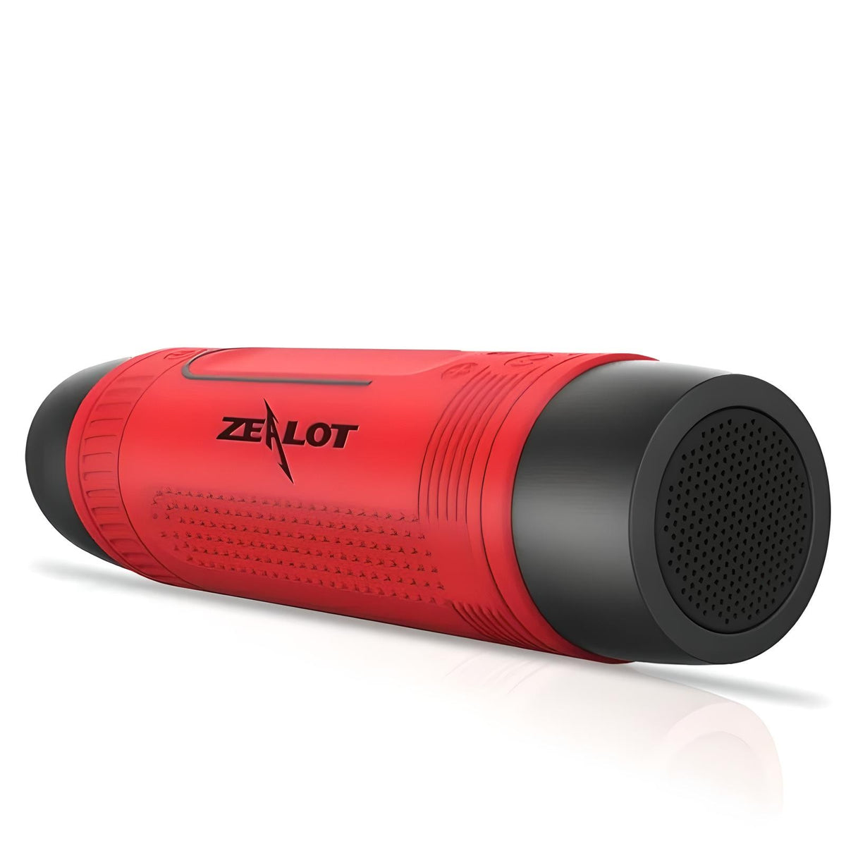 Red Zealot S1 portable Bluetooth wireless speaker with LED flashlight, waterproof design, and stereo surround subwoofer.