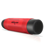 Red Zealot S1 portable Bluetooth wireless speaker with LED flashlight, waterproof design, and stereo surround subwoofer.