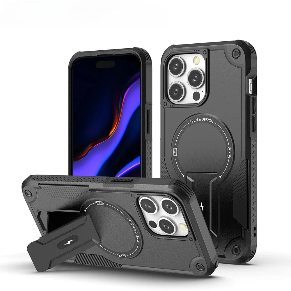 Shop ShockGuard Pro: Invisible Kickstand Magnetic Phone Case | iPhone 16 15 14 13 Pro Max Plus Pro | Military - Grade Shockproof Mobile Phone Case sale