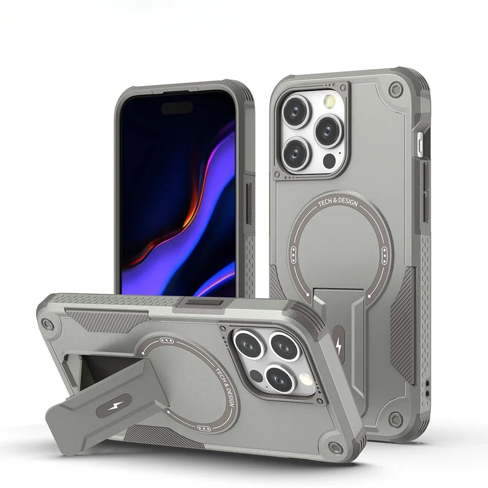 Shop ShockGuard Pro: Invisible Kickstand Magnetic Phone Case | iPhone 16 15 14 13 Pro Max Plus Pro | Military - Grade Shockproof Mobile Phone Case sale