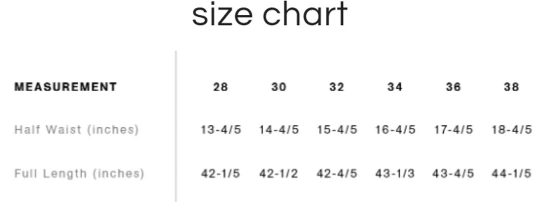 Size chart for Dark Matter Wide-Leg Baggy Joggers, detailing measurements for waist and full length in inches.