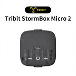 Tribit StormBox Micro 2 Bluetooth speaker in black with a compact square design and control buttons, branded with the Tribit logo.