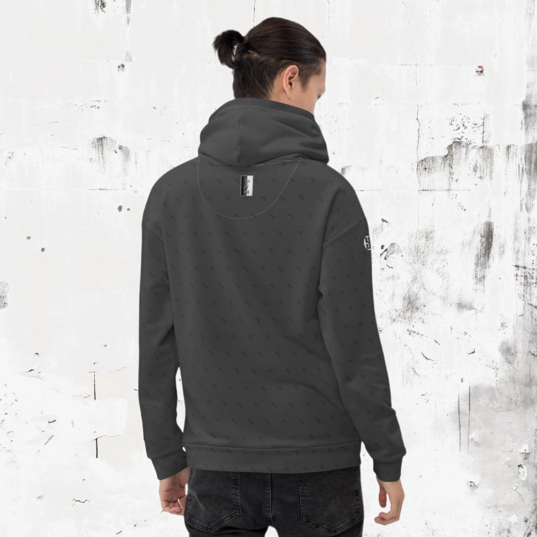 Man wearing 'Swing23' charcoal hoodie from 