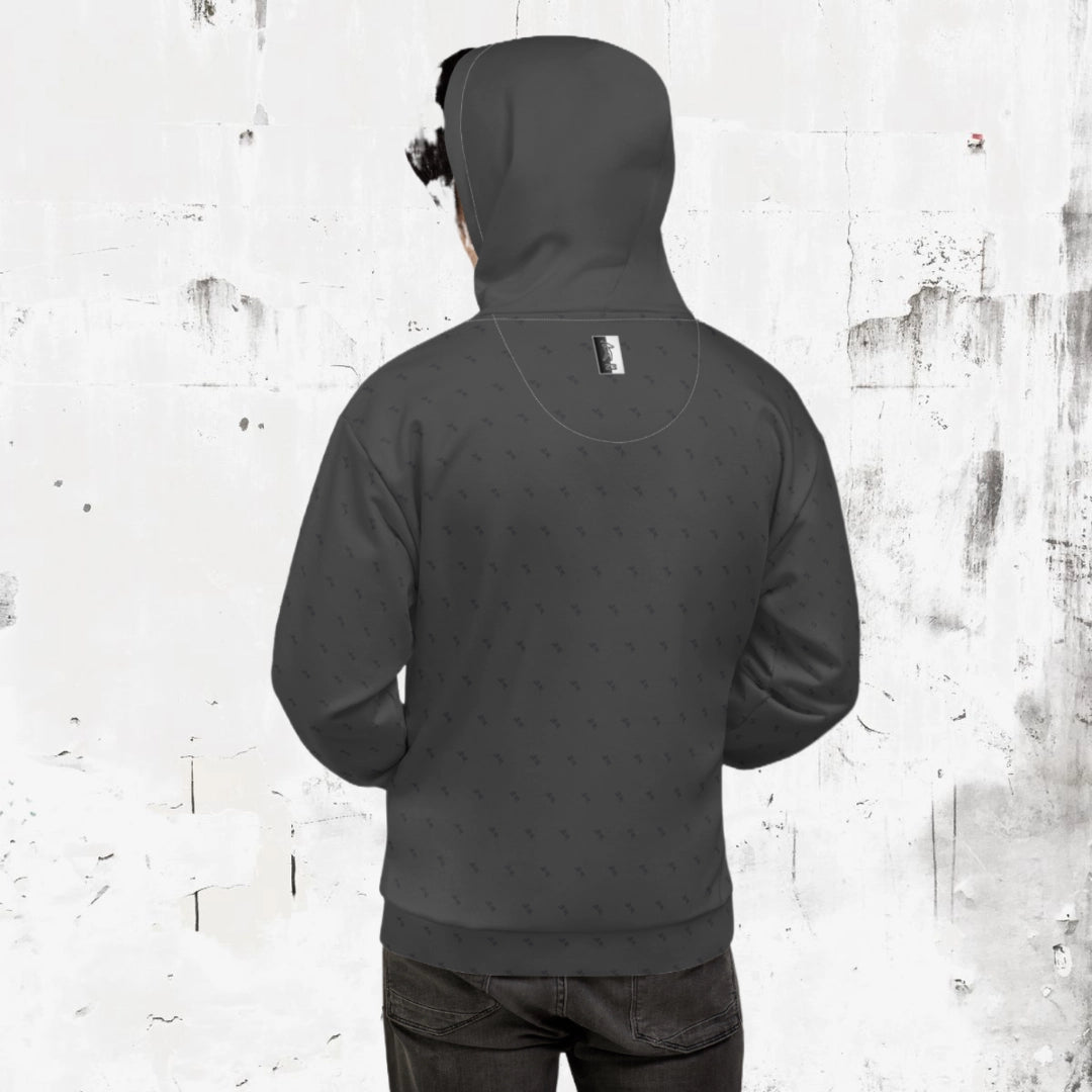 Back view of 'Swing23' charcoal hoodie from 