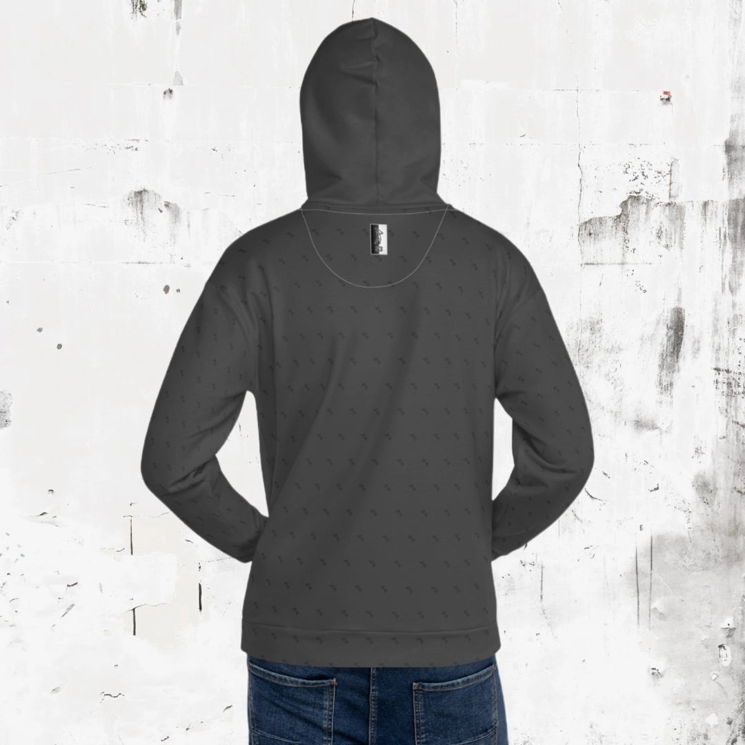 Back view of 'Swing23' charcoal hoodie from 