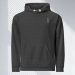 Front view of 'Swing23' charcoal hoodie from 