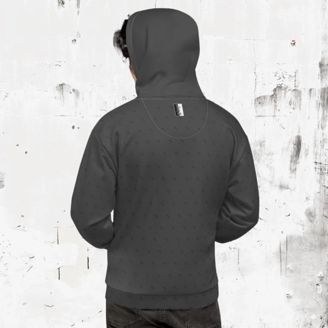 Back view of 'Swing23' charcoal hoodie from 