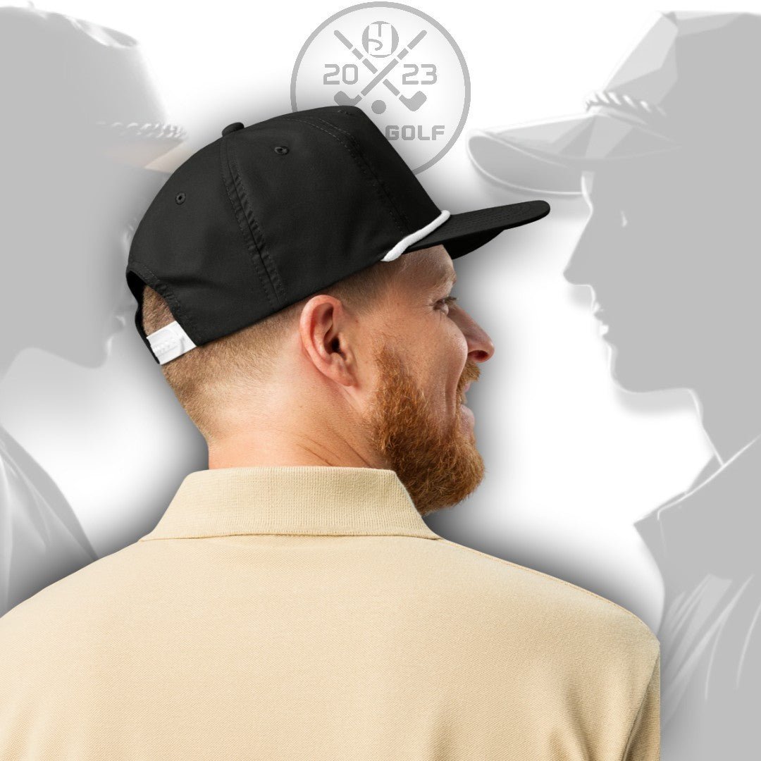 Shop best "Swings Hard" Golf Rope Cap (Silver/Black Embroidery) at YOLO Yard