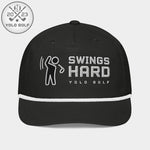 Shop best "Swings Hard" Golf Rope Cap (Silver/Black Embroidery) at YOLO Yard