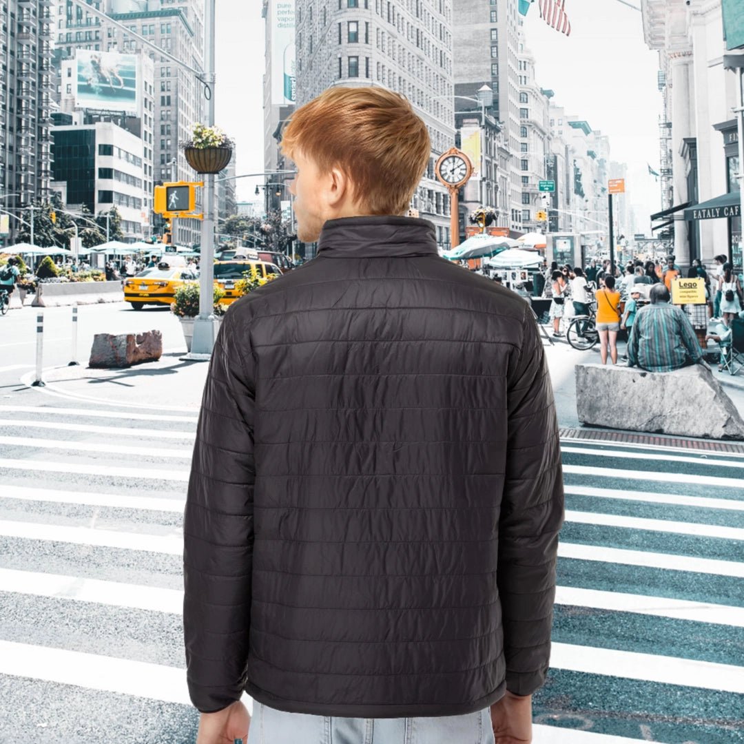 Back view of a man wearing the SwingWarm 23 Puffer Jacket in black from 