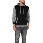 Black and gray heavyweight zip hoodie with embroidered golfer logo from 