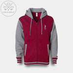 Red and gray varsity zip hoodie from 