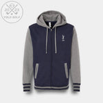 Navy and gray varsity zip hoodie from 