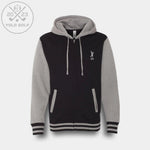 Black and gray varsity zip hoodie from 