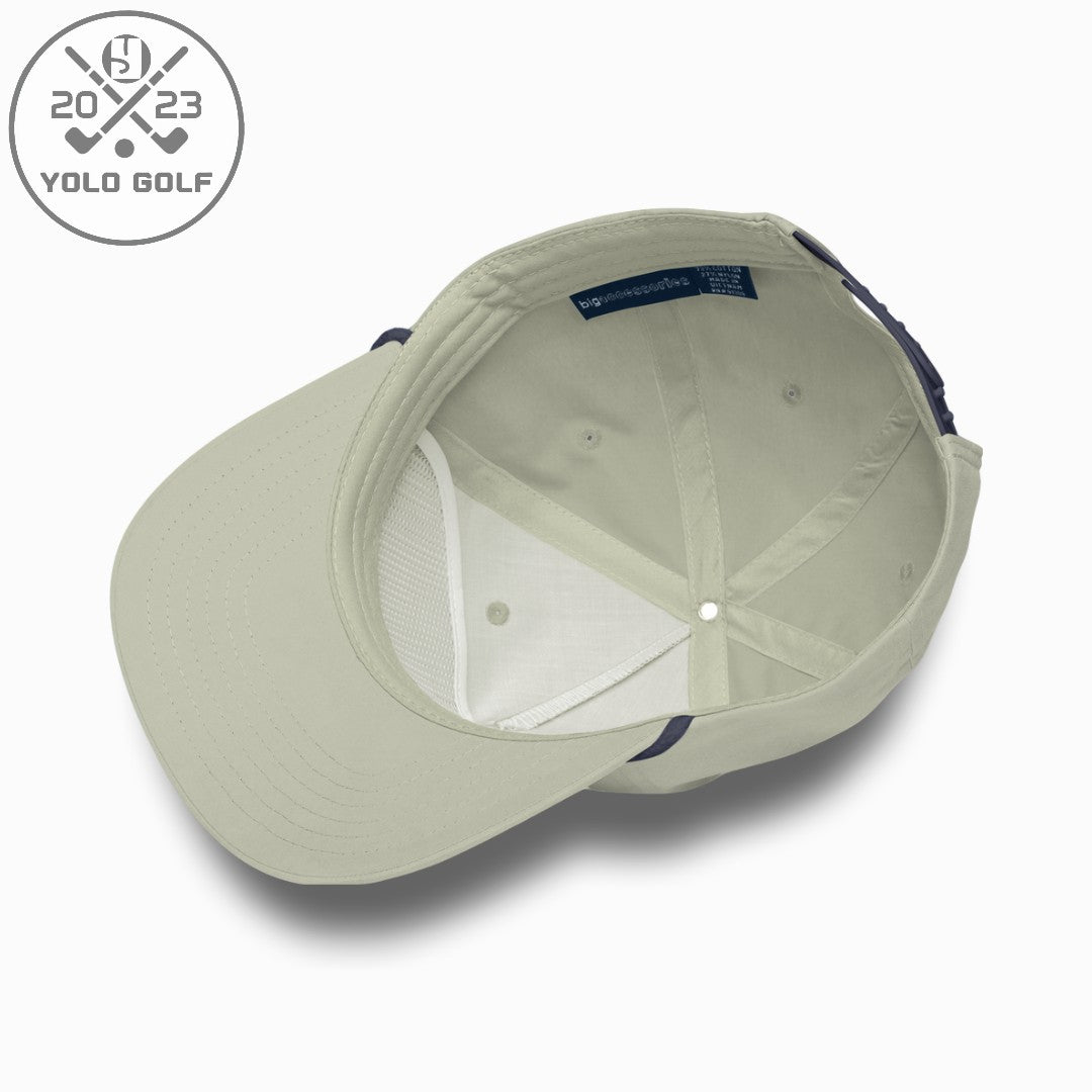 Interior view of light gray 'Vibes Guy' golf rope cap with breathable mesh lining and structured design for comfort.