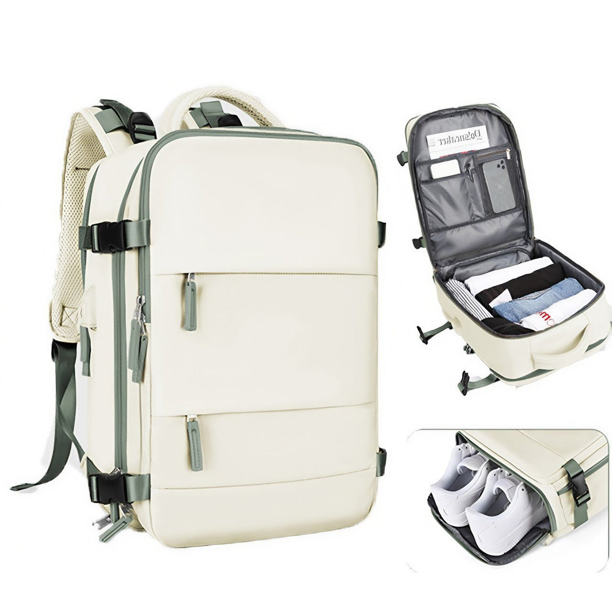 VoyagePro Waterproof Travel Backpack | Shoe Compartment | Anti-Theft Pockets | 37L + 30L - YOLO Yard anti-theft featured