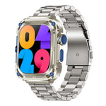 Z85 Max Smart Watch with a silver metal strap and colorful numeric dial, highlighting its premium zinc alloy build.