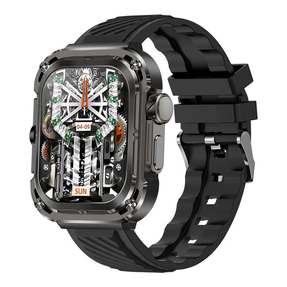 Z85 Max Smart Watch with a black strap and intricate mechanical-style dial design, emphasizing its bold and rugged look.