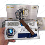 Z85 Max Smart Watch packaging with accessories, including straps, a charger, and a sleek display of the watch's features.